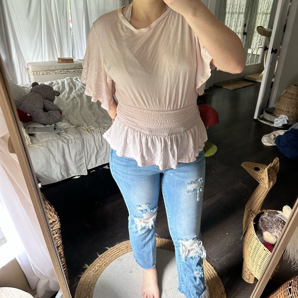 BP Women’s Extra Small Cinched Pink Ruffle Blouse